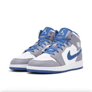 Air Jordan 1 Mid Blanc/Bleu/Gris GS